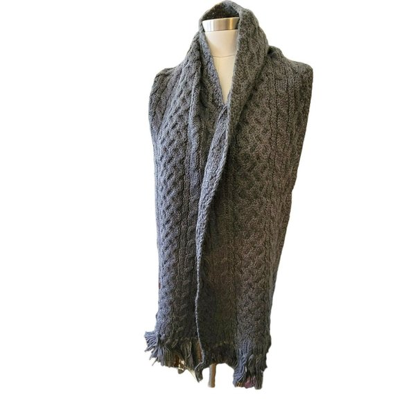 Lands' End Cable Knit Scarf Alpaca Wool and Acrylic Pewter Grey DH515 - Picture 2 of 6